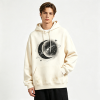   Sweat-shirt à capuche délavé Kornit DTG avec motif planète lune cosmique, cordon de serrage, coupe ample, style rétro streetwear