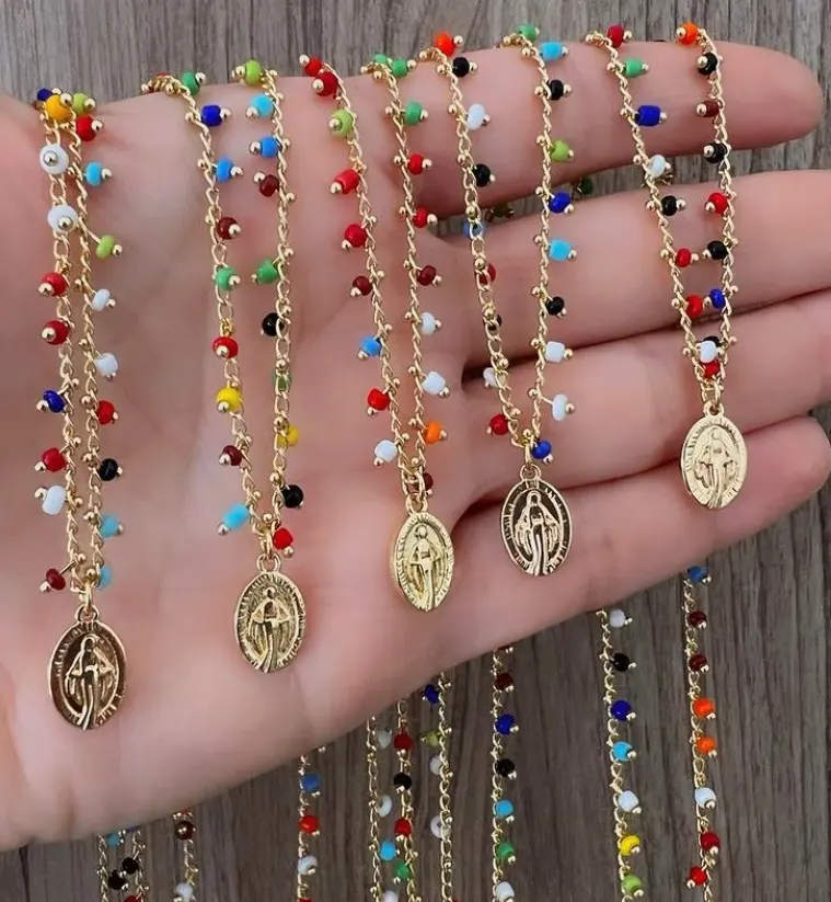 Europäischer religiöser Schmuck Gold Jungfrau Maria Anhänger Kette Halskette für Frauen