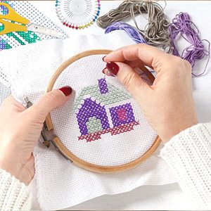 Beginner-Friendly Cross Stitch Kit DIY Handmade Embroidery Flower Plant Patterns Canvas Cartoon Needlework Textile Fabric Crafts