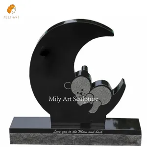 Custom Classic Large Stone Granite Marble Baby Child Grave Headstones Moon Bear Memorial For Outdoor