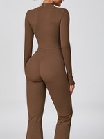 Combinaison de danse et de yoga moulante à fermeture éclair pour femme, manches longues, style Hot Girl, fitness, une pièce, pantalon évasé, body élastique, tenue de sport