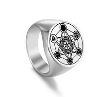 Bague Cube de Métatron en acier inoxydable, sceau d'ange, archange Métatron, géométrie sacrée, talisman de protection, bagues en acier inoxydable