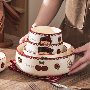Ensemble de vaisselle en céramique avec motif de cerises et de filles de dessins animés, compatible avec le micro-ondes, bols et assiettes en porcelaine, services de table pour la maison et la cuisine - Product Image 2