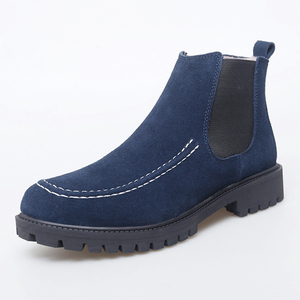Botas Chelsea de Moda en <span class=keywords><strong>Azul</strong></span> <span class=keywords><strong>Marino</strong></span>, Cuero de Gamuza con Costuras Blancas en Contraste, Suela Resistente, Calzado para Caminar en la Nieve de Invierno para <span class=keywords><strong>Hombre</strong></span> - Product Image 1
