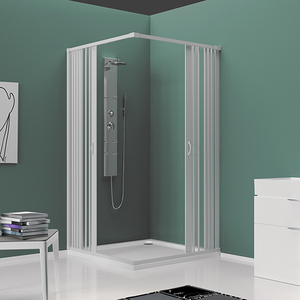 Mampara de Ducha Rosy Pliss de 90x90cm, de Dos Lados, con Puerta Corredera, Vidrio Templado de 6mm, Marco de Acero Inoxidable, Estilo Plegable - Product Image 2