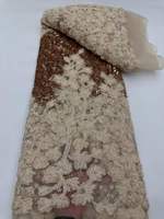 Tissu brodé de fleurs en relief tridimensionnelles avec perles pour robes de mariée et robes de soirée Robes de mariée et tenues de soirée