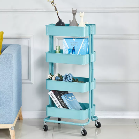 Оптовая продажа, мебель для дома, тележка, 4 яруса, металлическая кухонная полка для хранения, стойка, держатели