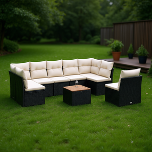 Large Water Resistant Garden <b>Sofa</b> Set Black Pe <b>Rattan</b> Outdoor Furniture 6 Seater Contemporary Design - Product Image 2