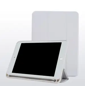 Apple iPad第7世代10.2 "2019用スマート三つ折りフリップケースカバー、ペンシルホルダー付きソフトTPUバックカバー