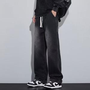 <b>Light</b> Blue Jeans for Men <b>Summer</b> Style Elastic Waist Drawstring Straight Long Pants Export Loose Wide-Leg <b>Trousers</b> - Product Image 6