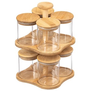 <span class=keywords><strong>Plateau</strong></span> <span class=keywords><strong>tournant</strong></span> Lazy Susan en bambou à deux niveaux 8 pièces 12 oz bocaux en verre à couvercle hermétique organisateur de support à <span class=keywords><strong>épices</strong></span> polyvalent <span class=keywords><strong>pour</strong></span> les comptoirs de cuisine - Product Image 1