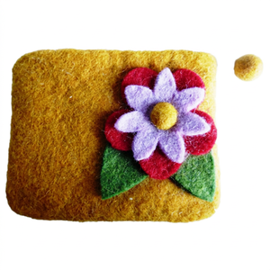 Porte-monnaie en feutre de laine himalayenne du Népal fait main, brodé de fleurs, avec fermeture éclair, porte-cartes unisexe classique - Product Image 1