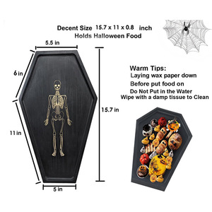 Plateau cercueil en bois massif avec sculpture squelette, décoration d'Halloween, utilisation intérieure, matériau en bois durable - Product Image 2
