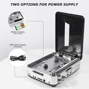 Lecteur de cassette portable rétro avec radio AM/FM et haut-parleur, convertisseur MP3, enregistreur audio portable, plastique noir, avec alimentation USB - Product Image 3