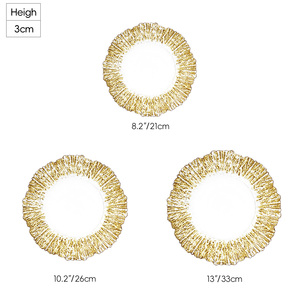 Juego de Platos de Vidrio con Borde Dorado al por Mayor, Platos Base de Vidrio Transparente con Diseño Floral Irregular para Banquetes de Boda - Product Image 5