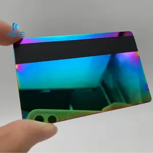 Cartes métalliques vierges en acier inoxydable avec miroir arc-en-ciel à rayures magnétiques colorées