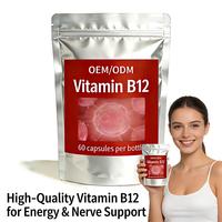 Capsules de vitamine B12 en comprimés durs, marque privée, 60 capsules par flacon, favorisent des niveaux d'énergie sains et la production de globules rouges