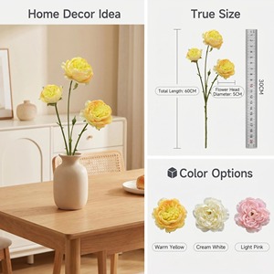 Pivoine artificielle à 3 têtes avec bords brûlés, 60 cm, fausse pivoine, têtes de 5-7 cm, tissu anti-décoloration, pour décoration de mariage, hôtel, maison, événements, vente en gros, OEM, ODM - Product Image 2