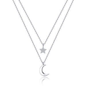 Collar de Cadena Doble de Plata de Ley 925 con Baño de Rodio y Colgante de Estrella y Luna, Joyería de Moda para Mujer, Gran Venta - Product Image 4