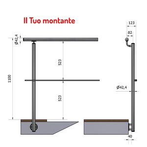 Main courante droite P110132-1XA4-L 42.4mm Offset 1 poli AISI 316 acier inoxydable traverse fixation latérale balustrades mains courantes - Product Image 1