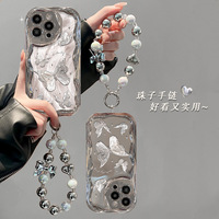 Coques de téléphone portable pour filles 2026, tendance, avec motif papillon argenté, nœud mignon, dessin animé, protection intégrale et chaîne
