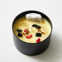 Bougie parfumée personnalisable, designs décoratifs variés, cire naturelle, pot noir avec cristaux, fleurs séchées pour la décoration de la maison et du spa