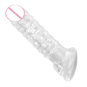 Preservativo reutilizável com Soft Spikes Cock Ring Bomba de pênis Delay Ejaculação Penis Sleeve Sex Toys For Men