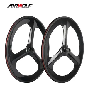 Tri Spoke Bánh Xe Carbon 700C Xe Đạp Đường Clincher Bánh Xe Carbon Wheelset Cho Đường Xe Đạp Bánh Xe