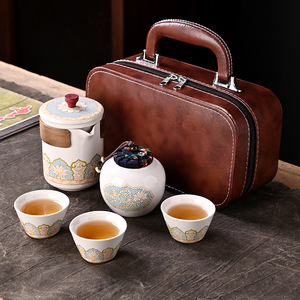 Japanese Style Ceramic Travel <b>Tea</b> Set With Teapot And <b>Cups</b> Portable Bag Lightweight Outdoor Use - Product Image 1