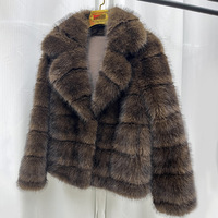 Manteau long en fausse fourrure à poils longs pour femme, marron chocolat, veste d'hiver oversize à revers cranté et à volants