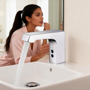 Grifo de Lavabo Moderno de Latón Cromado <span class=keywords><strong>con</strong></span> <span class=keywords><strong>Sensor</strong></span> Táctil, Monomando, Montaje en Cubierta, Ahorro de Agua, Apagado Automático, Fácil Instalación - Product Image 1