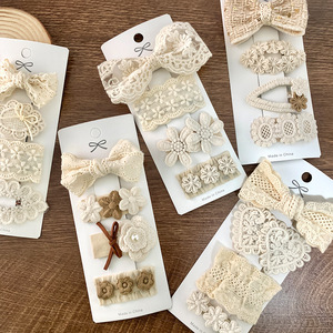 Nuevo <span class=keywords><strong>Set</strong></span> de 4 Horquillas para Bebé con Lazo y Encaje de Tela Estilo Coreano, Accesorios Lindos Florales Hechos a Mano para el Cabello - Product Image 4