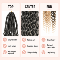 Treccine all'uncinetto pre-annodate Ombre Water Wave Bohemian, 24 pollici, morbide extension di capelli sintetici ondulati per donna, per uso quotidiano e vacanze