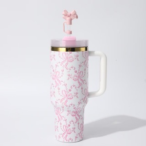 Gobelet de voiture floral de 40 oz avec poignée et paille, en acier inoxydable, isotherme, grande capacité, pour voyage, fabricant - Product Image 5