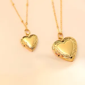 Collana con ciondolo medaglione da donna con foto a cuore in acciaio inossidabile placcato oro 18 carati personalizzato all'ingrosso all'ingrosso argento oro