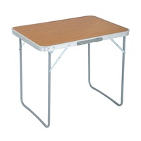 Table de camping pliable portable avec plateau en MDF imitation bois et structure en aluminium, légère, pour pique-nique, barbecue et usage domestique
