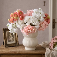 Bouquet de ranunculus 26 cm blanc rose, bouquet de mariée, bouquet de lotus, fleurs de lotus en soie pour la décoration de la maison