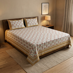 Parure de lit en coton biologique 200TC imprimé floral de qualité supérieure, durable, avec drap-housse et taies d'oreiller pour usage domestique - Product Image 3