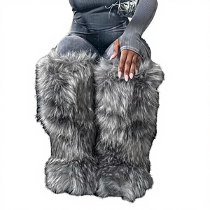 2025 <b>Women</b> Winter Solid Knee-High <b>Flat</b> Heel Plush Faux Fox Fur Boots Warm Comfortable Designer <b>Shoes</b> - Product Image 4