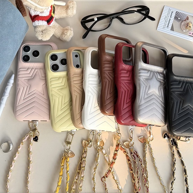 Hot Selling and Popular Five Pointed Star Lychee Skin Suitable for Apple 17 Pro Phone case Handheld Chain Heart Cases