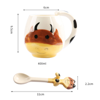 Mug en céramique avec cuillère, motif animal de dessin animé mignon, peint à la main en 3D, 350 ml, Kawaii, créatif, pour petit-déjeuner, eau, cadeau