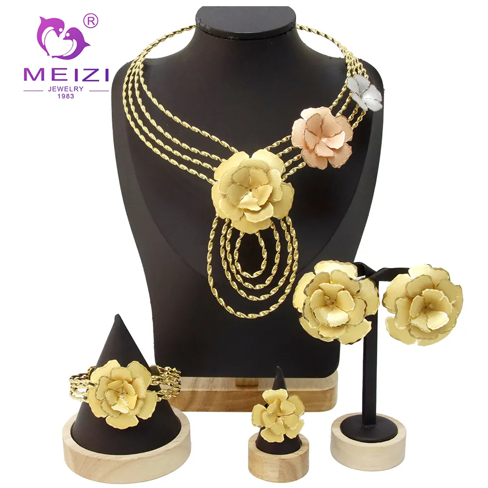 مجوهرات MEIZI حار بيع دبي مطلي بالذهب مجموعة خواتم الأذن الفاخرة مجموعات مجوهرات الزفاف الأفريقية للنساء للخطوبة