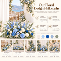 Décoration d'allée de mariage personnalisée en gros, chemin de table floral en soie fait main, fleurs artificielles mixtes bleues et blanches, réutilisable pour cérémonie et banquet