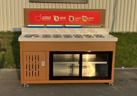Station de condiments mobile professionnelle pour sauces de hot pot avec bacs de comptoir et vitrine en verre coulissante sur roulettes