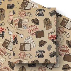Rollo de papel de regalo Liobelon Vintage Detective & Spy, 17 pulgadas x 16.4 pies - Product Image 1