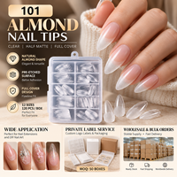 120 PCS Tip Kuku Pre-Etched Transparan Full Cover Bentuk Almond Coffin Square Setengah Matte Ekstensi Kuku Logo Custom Grosir