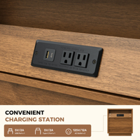 Nakas Kayu Modern Multi-Fungsi Ramah Lingkungan dengan Lampu LED Sensor, Port Pengisian Daya, Penyimpanan Terbuka, dan Desain Beralur untuk Perabot Kamar Tidur