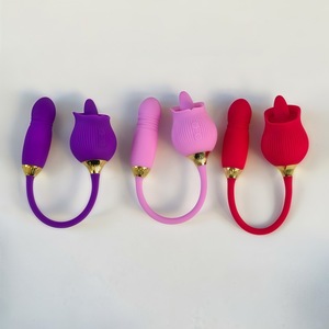 Rose Flower Shaped Silicone Dildo Vibrator Woman's Thrusting Tongue <b>Extension</b> Sex Toy with Clit Sucking Feature - Product Image 5