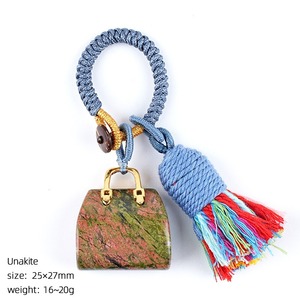 Colgante de Piedra Preciosa para Bolso, Llavero Creativo Tejido a Mano con Piedra Natural, Amuleto de Cristal Curativo, Anillo para Llaves, Accesorio Colgante para Bolso o Coche - Product Image 6
