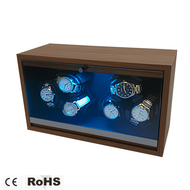 LED Auto-stop 6 Automatic Watches Running Winder Box With 5-Speed Adjusting Modes Black Walnut Wood